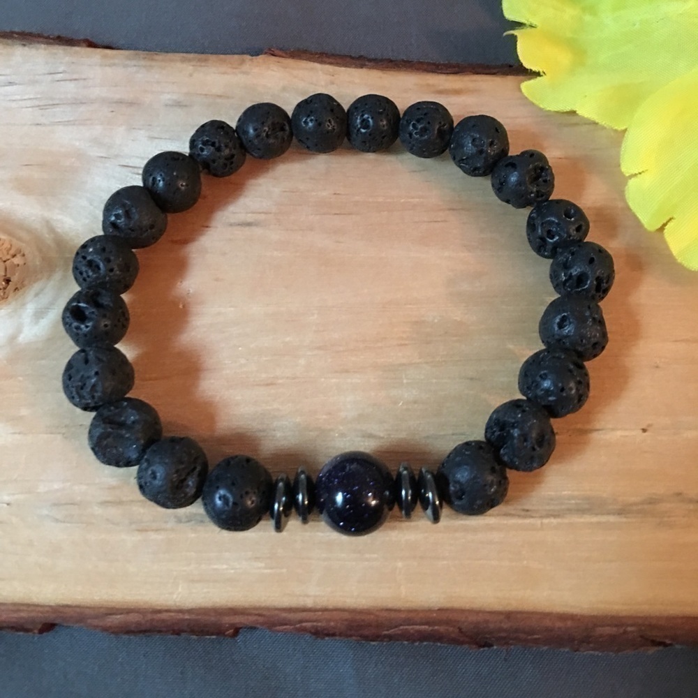 ❗️Larger unisex lava/blue sandstone bracelet